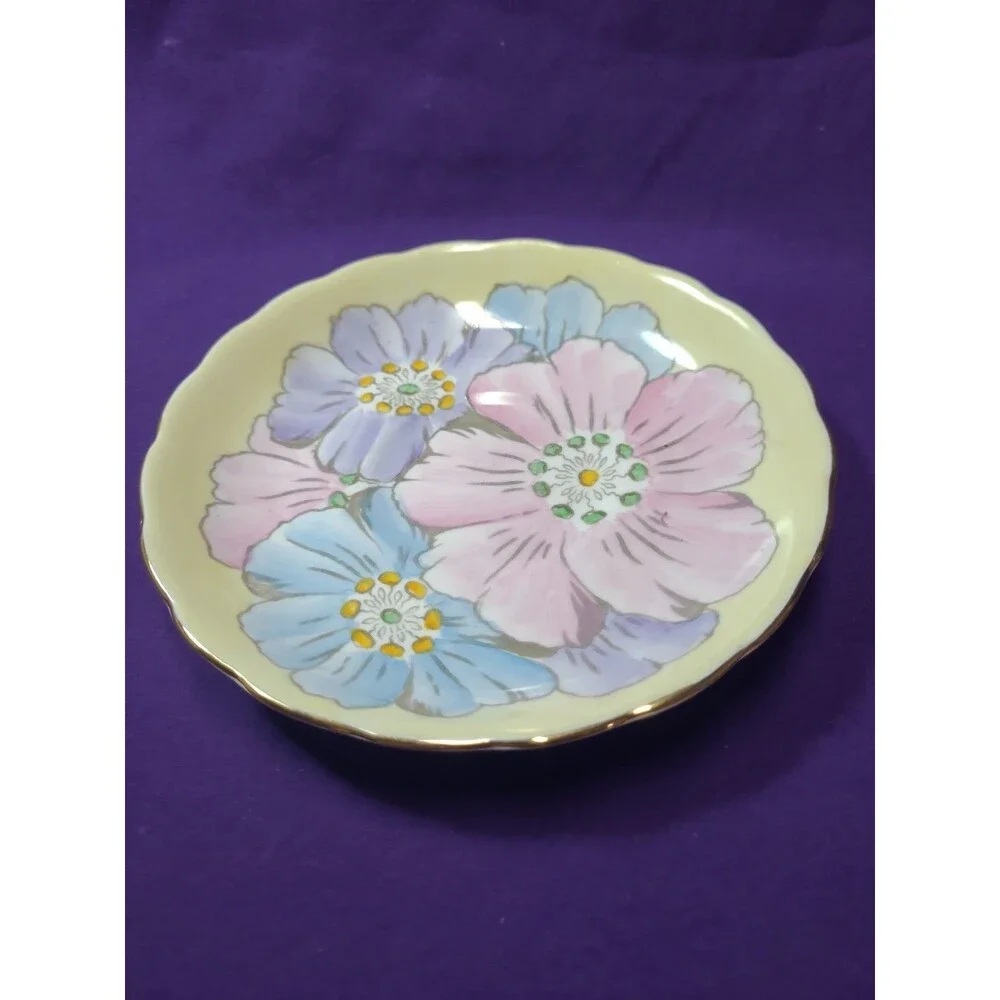 Vintage Tuscan Bone China Plant, Side Plate,flowers Pattern  Hand Painted